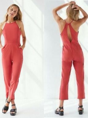 Urban Outfitters Coral Halter-Back Jumpsuit